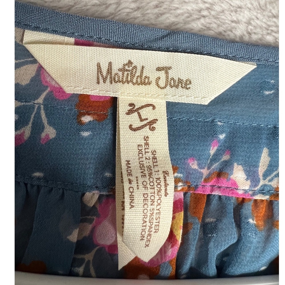 Matilda Jane Women Blue Pink Floral Rose Clip Dot‎ Tunic Dress L Boho High Low - Picture 4 of 10